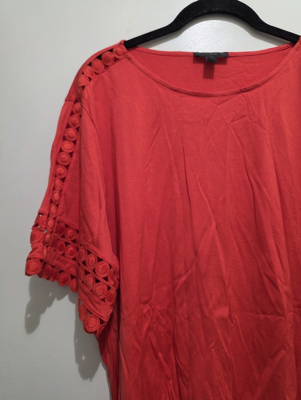 J. Crew Bright Red Crochet Sleeve Short-Sleeve Top - Picture 2 of 7